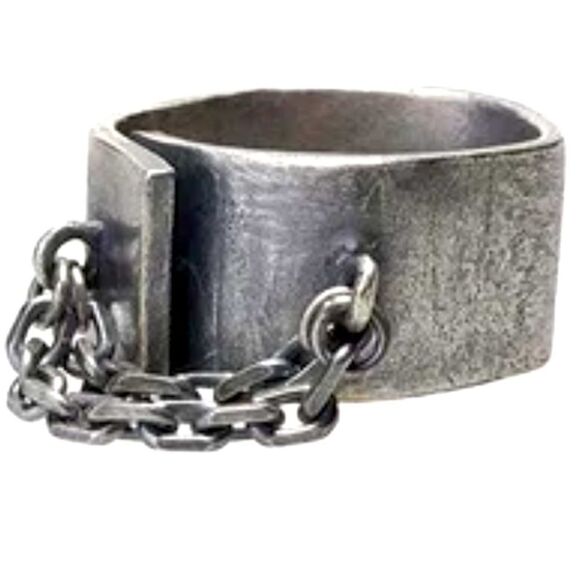 Black Matte Stainless Steel Chain Bound Wide Band Ring - NEW - Picture 2 of 4